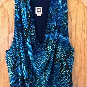 Anne Klein Vibrant Blue & Black Print Dress